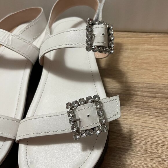 Schutz Womens White Rhinestone Ruth Leather Flatform Lug Platform Sandals 6.5 - Picture 8 of 11